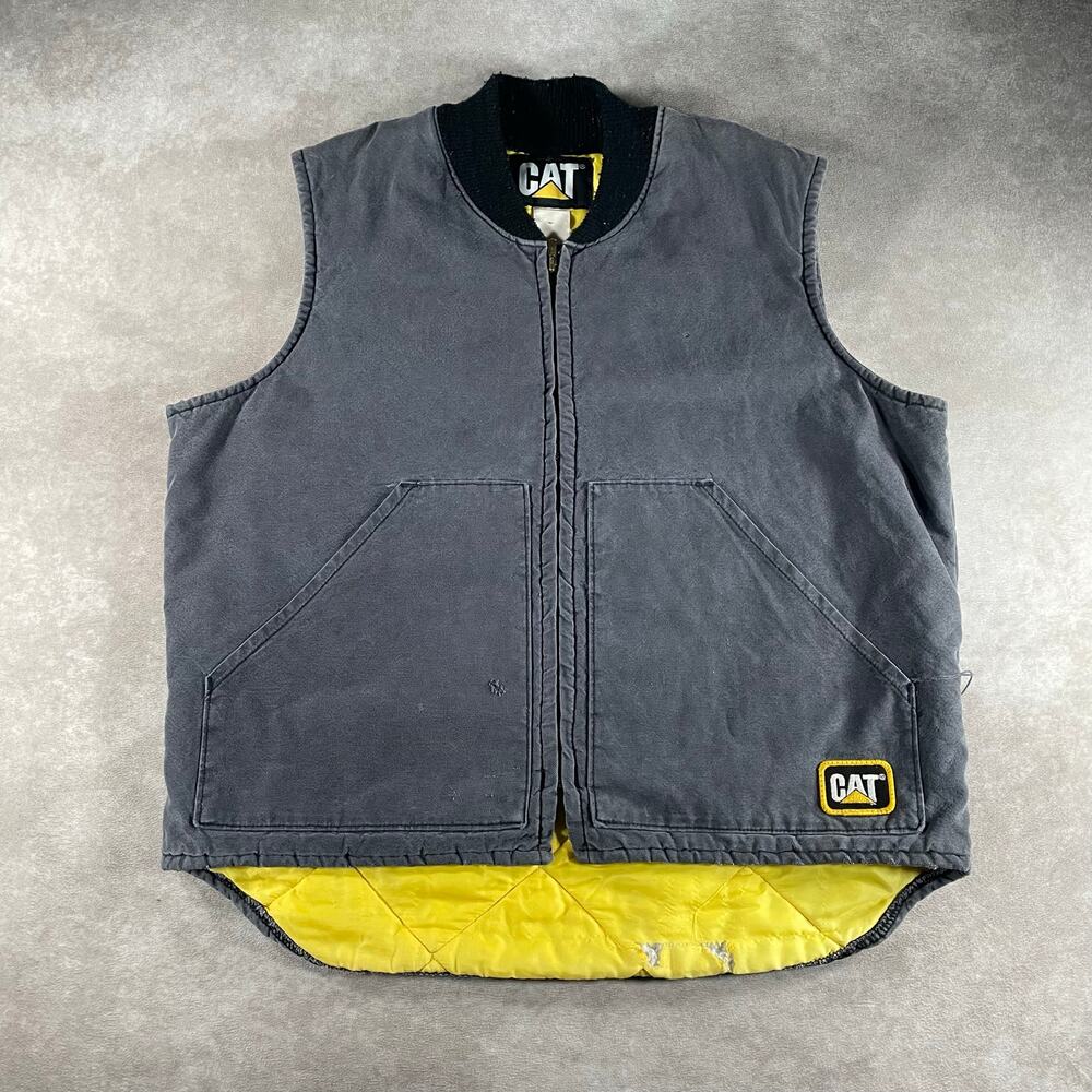90’s CAT Workwear Grey Canvas Full Zip Vest Men’s Large